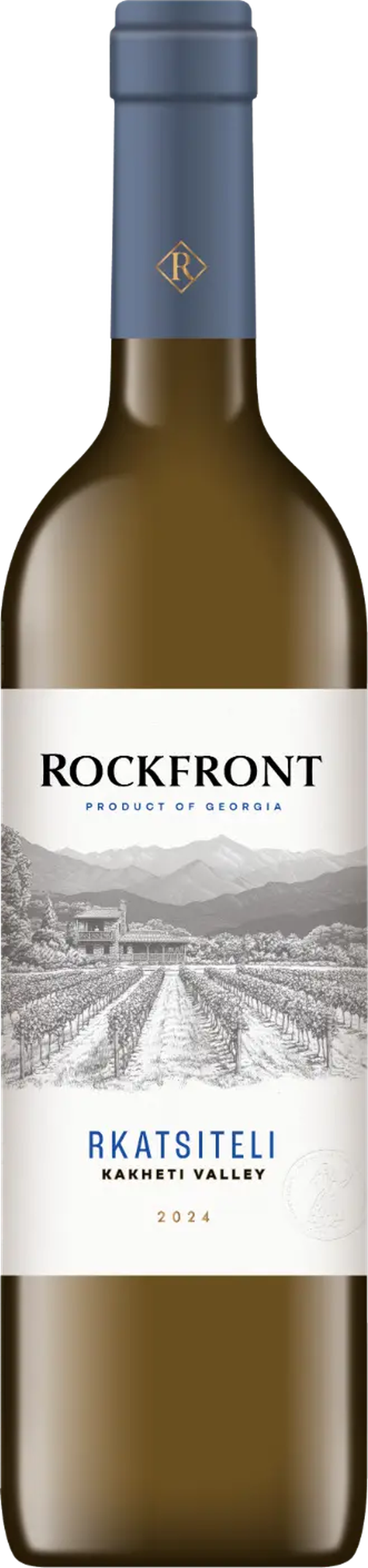 Rockfront Rkatsiteli 2024 bottle with slate blue capsule