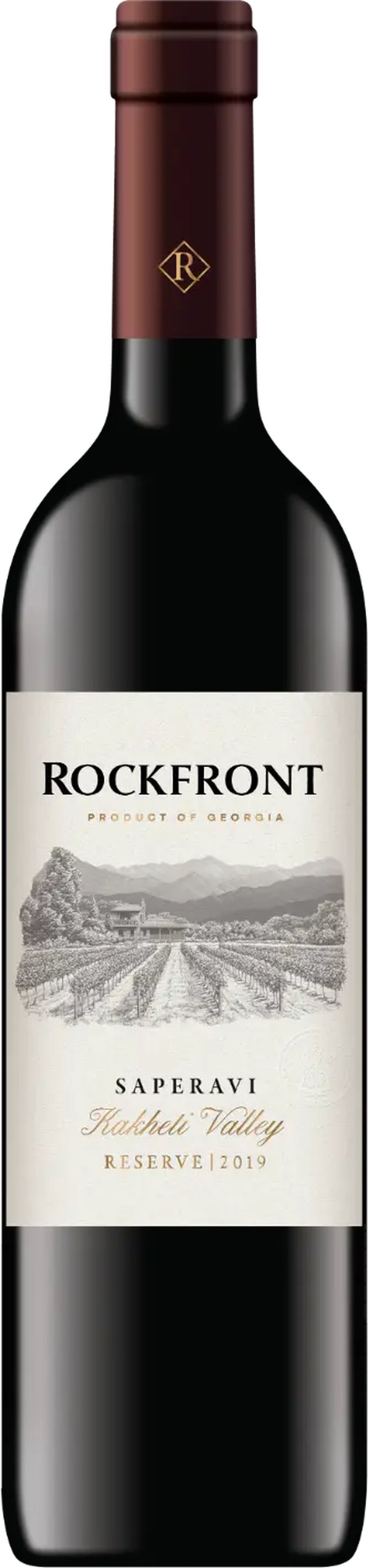 Rockfront Saperavi Reserve 2019 bottle with deep burgundy capsule